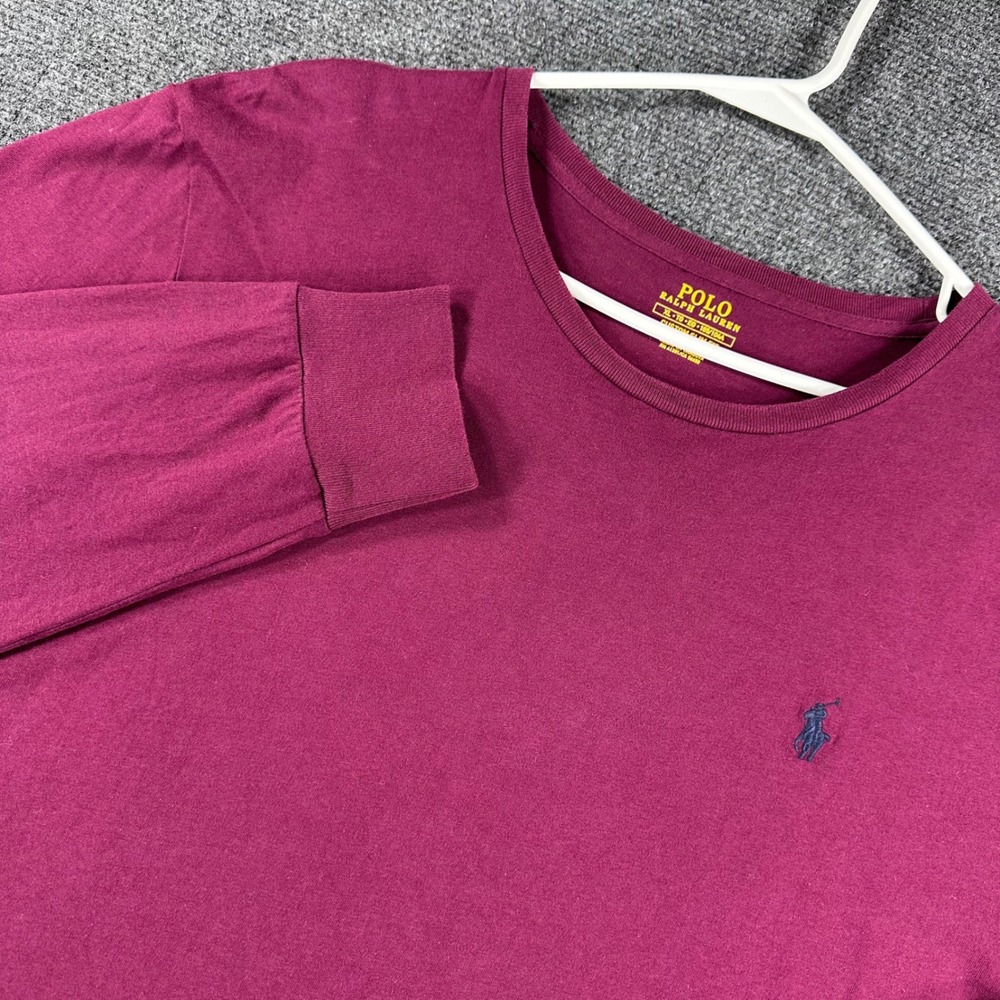 Polo Ralph Lauren T Shirt Mens XL Extra Large Burgundy Long Sleeve Slim Fit Pony